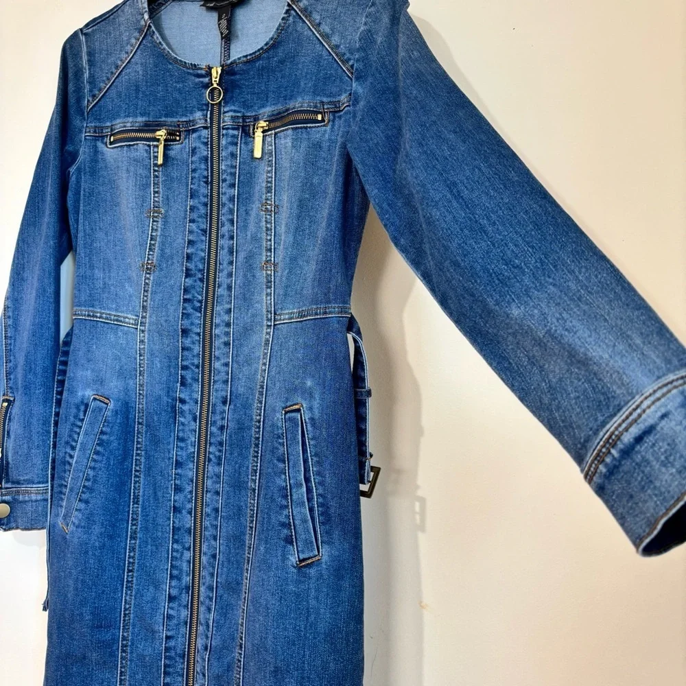 BWT INC International Concepts denim blue shirtdress gold zipper trench dress 2 - Picture 6 of 16